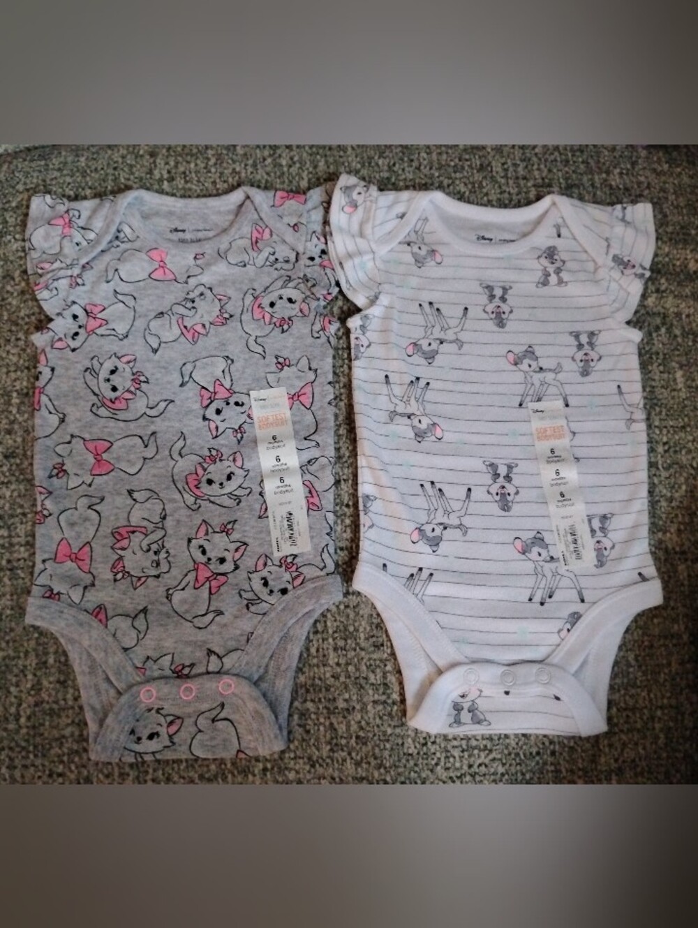 Disney Marie And Bambi Gray & White Baby Girls One-Piece Bodysuit Duo